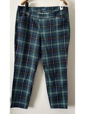 Old Navy Mid Rise Pixie Green Plaid Pants - size 16 - 36" waist Cotton stretch